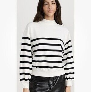 FRAME Striped French Cotton Terry Sweatshirt With Balloon Sleeves Size M EUC